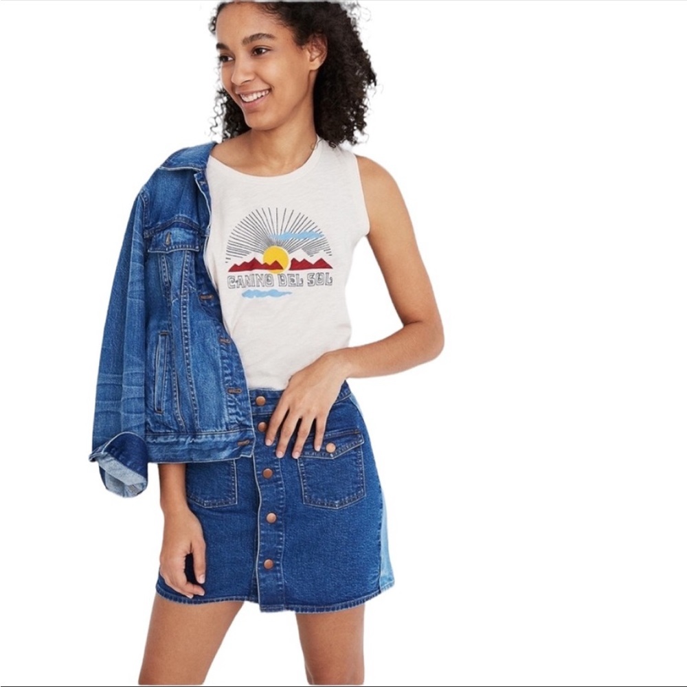 Madewell Stretch Denim Straight Mini Skirt Pieced Edition 2 Tone Denim Waist 28